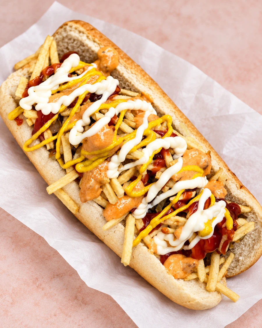Loaded hot dogs with house sauces